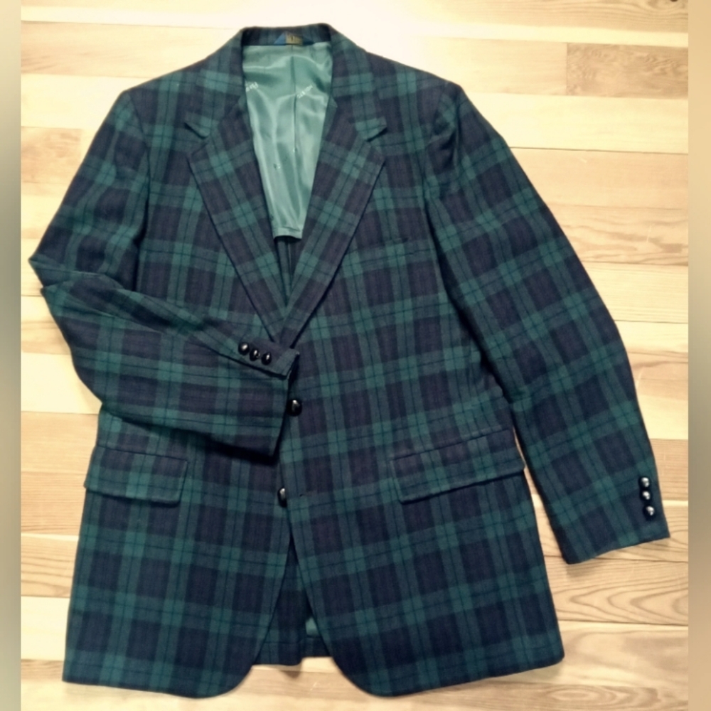 Pendleton Blue and Green Plaid Wool Sports Coat USA